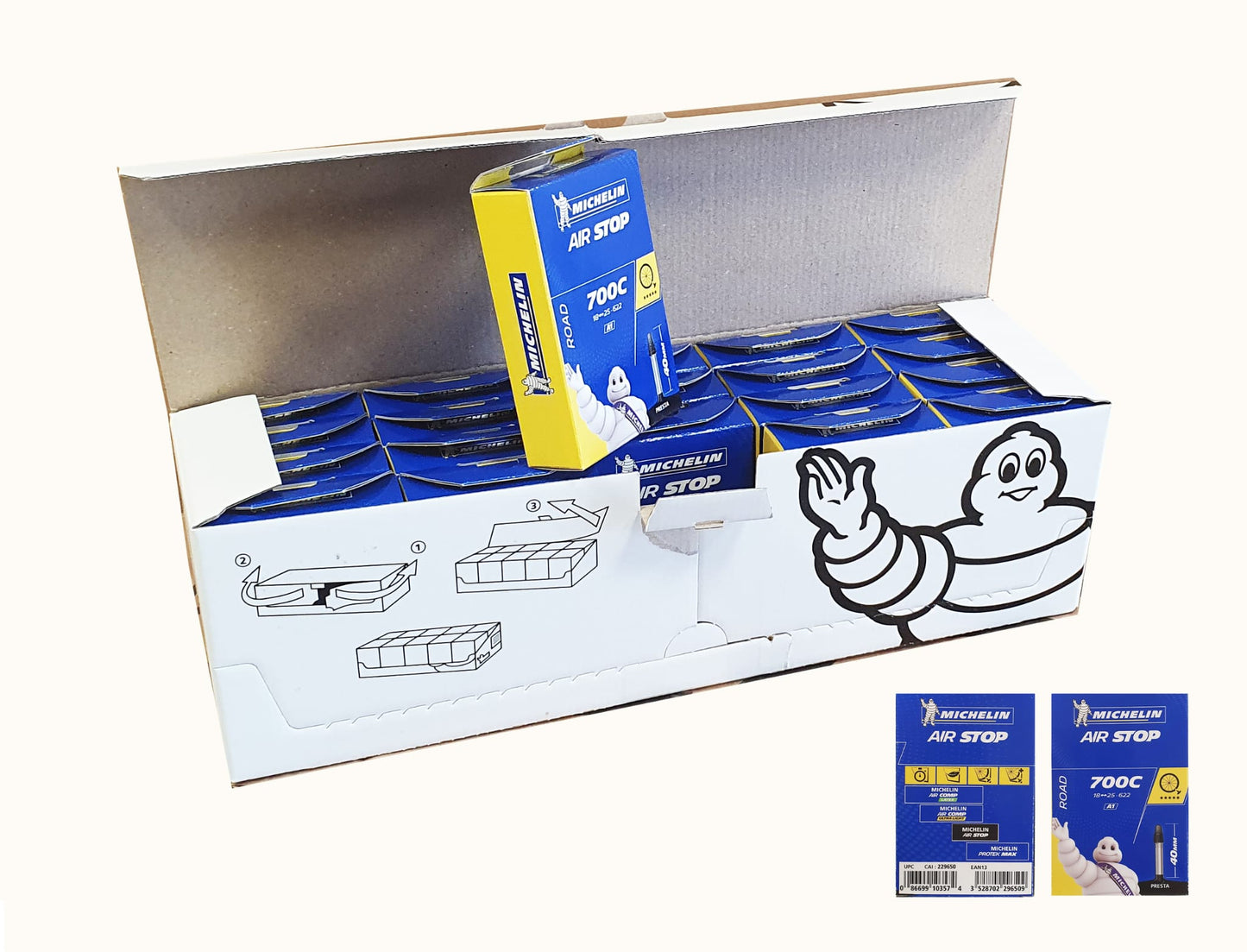 Box 20 Michelin Air Stop A1 700×18/25 Schläuche 40 mm Presta-Ventil