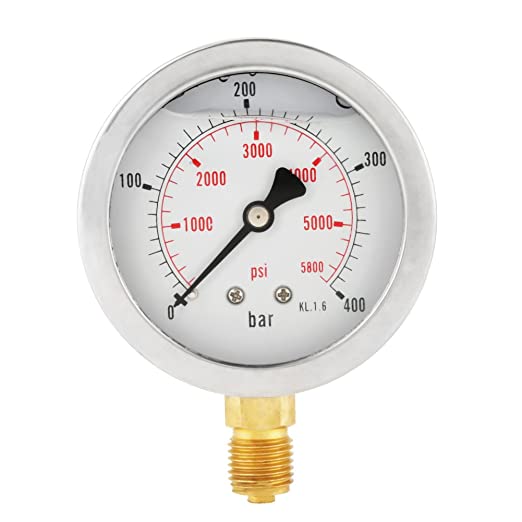 Sapo-Manometer, Durchmesser 63 mm, mit doppelter Bar/Psi-Skala und schwarzem Gummischutz, 16 Bar/232 Psi